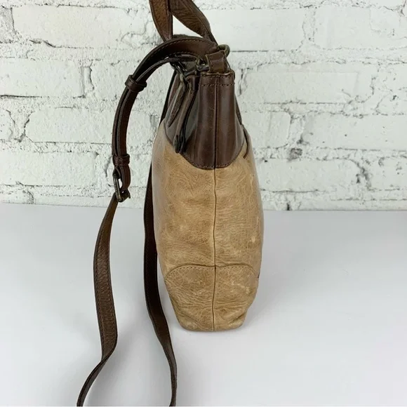 Frye Melissa Small Tote Crossbody Two Tone Brown Leather Purse Bag - Picture 3 of 15